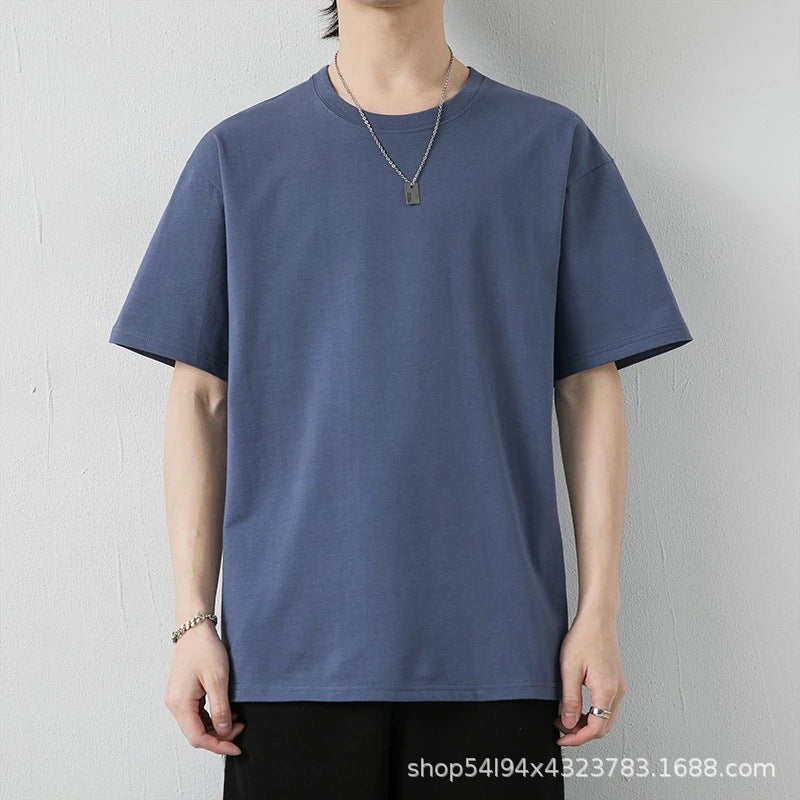 GOOSUDU Small Sweet Potato Popular Heavy Cotton Short-Sleeved T-shirt Men's and Women's Loose Solid Color Men's round Neck White T Menswear T-shirt Summer