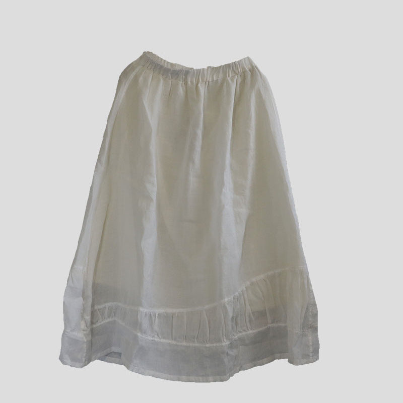 Shan Qian Nianyi, simple and atmospheric solid color women's medium and long skirt literary ramie double-layer skirt in spring and autumn