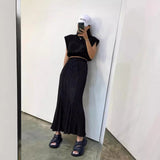 GOOSUDU 2025 women's clothing sleeveless shoulder padded top long skirt two-piece set women's summer new fashion suit