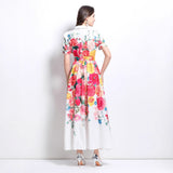 niche fashion retro suit collar sleeveless waist printed dress women's thin big swing elegant long skirt