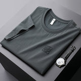 GOOSUDU Heavy European Goods Mercerized Cotton Short Sleeve T-shirt Men's Slim Fit Fashion High-End Embroidery round Neck Half Sleeve Boy's Undershirt Fashion