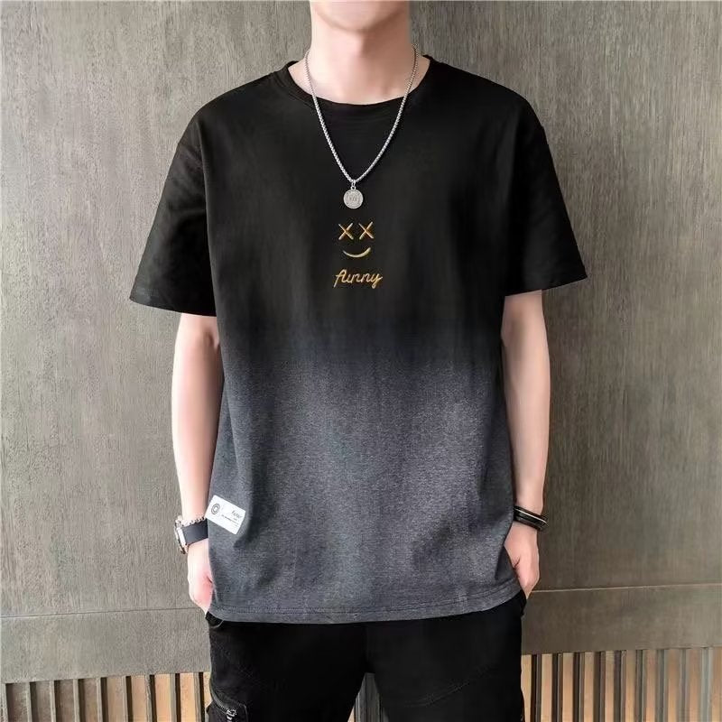 GOOSUDU Short Sleeve T-shirt Men's Summer Fashion Brand Gradient Smiley Face Summer Half Sleeve All-Matching T-shirt Men's Thin Summer Wear