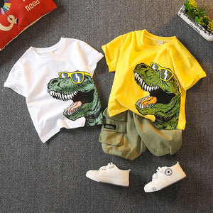 Boys Suit Dinosaur Printed T-shirt Shorts Two-Piece Summer Clothes Breathable Children Suit High Quality in Stock Wholesale