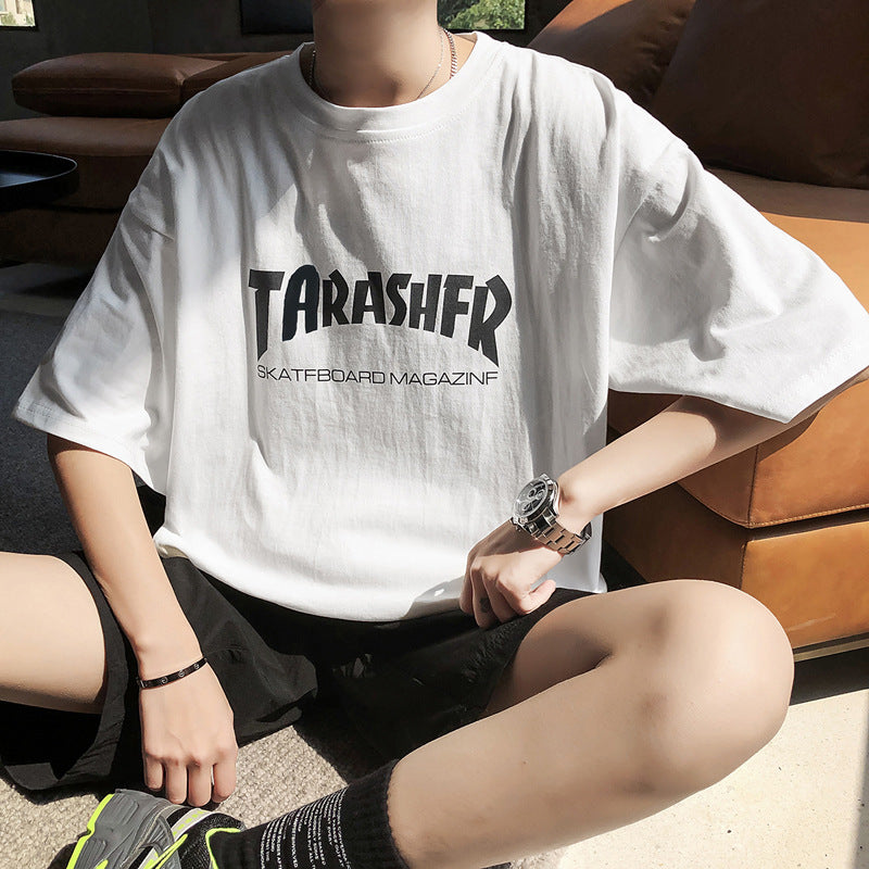 GOOSUDU T-shirt Men's Fashion Brand Korean Style Hong Kong Style Trendy Internet Celebrity Clothes Men's Half-Length Sleeves Ins Short Sleeve Men's Loose Clothes