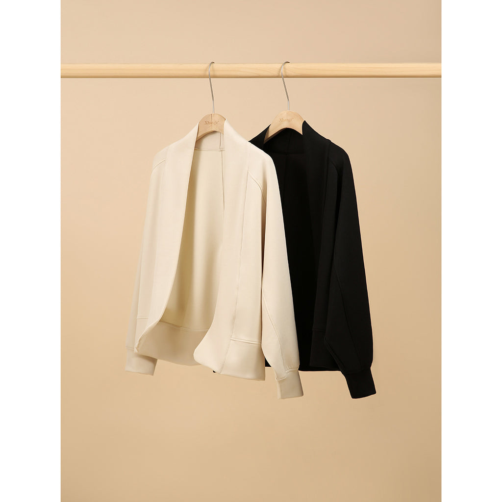 2025 Stand-cut silhouette air cotton short jacket, buckle-free open cotton elastic black and white, baseball jersey short spring women's clothing