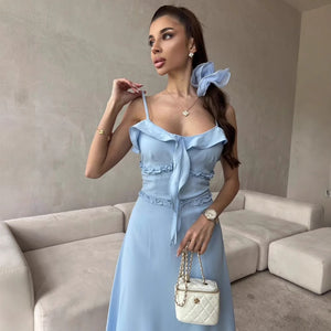 Spice Girls  Summer New Fairy Wind Fungus Edge Suspender  Pure Desire Dress ins Wind