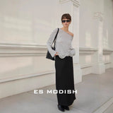 2025 ES MODISH Spring New Product Premium Versatile Knitted Top Loose Casual Stripe Long Sleeve Tencel T-Shirt Girls