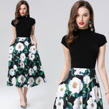 Floral skirt set Women's  early spring new wear a complete set of knitted cardigan tops two-piece set