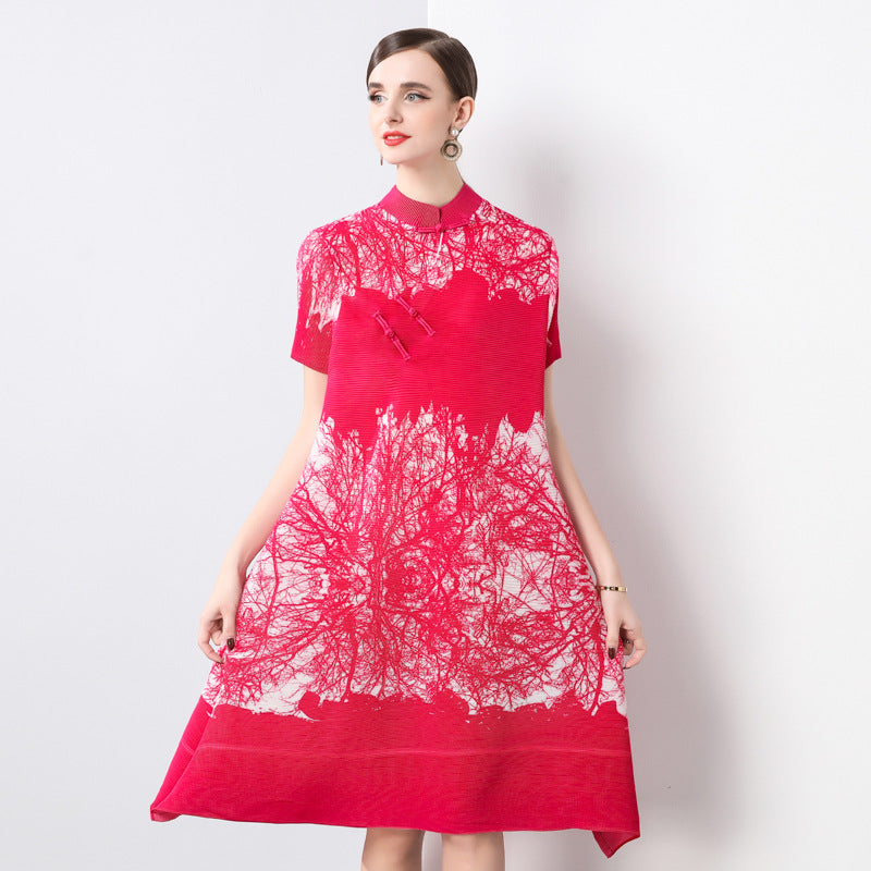 Mom summer dress  new women's summer new Chinese red skirt middle-aged and elderly large-size improved cheongsam