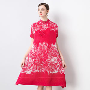 Mom summer dress  new women's summer new Chinese red skirt middle-aged and elderly large-size improved cheongsam