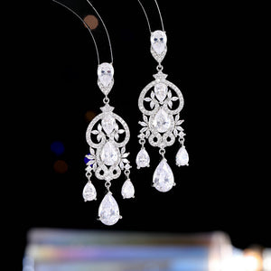 2025 court style exaggerated atmosphere accessories luxury high-end banquet dress bride earrings zircon water drop earrings