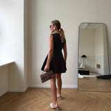 Xiaoxiangfeng summer high-end round neck sleeveless knitted dress vertical wave dot A-shaped skirt ice silk thin waist women