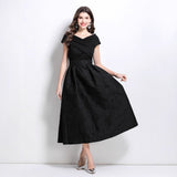 dress women's  new skirt one-word shoulder splicing waist jacquard pendulum puffy dress