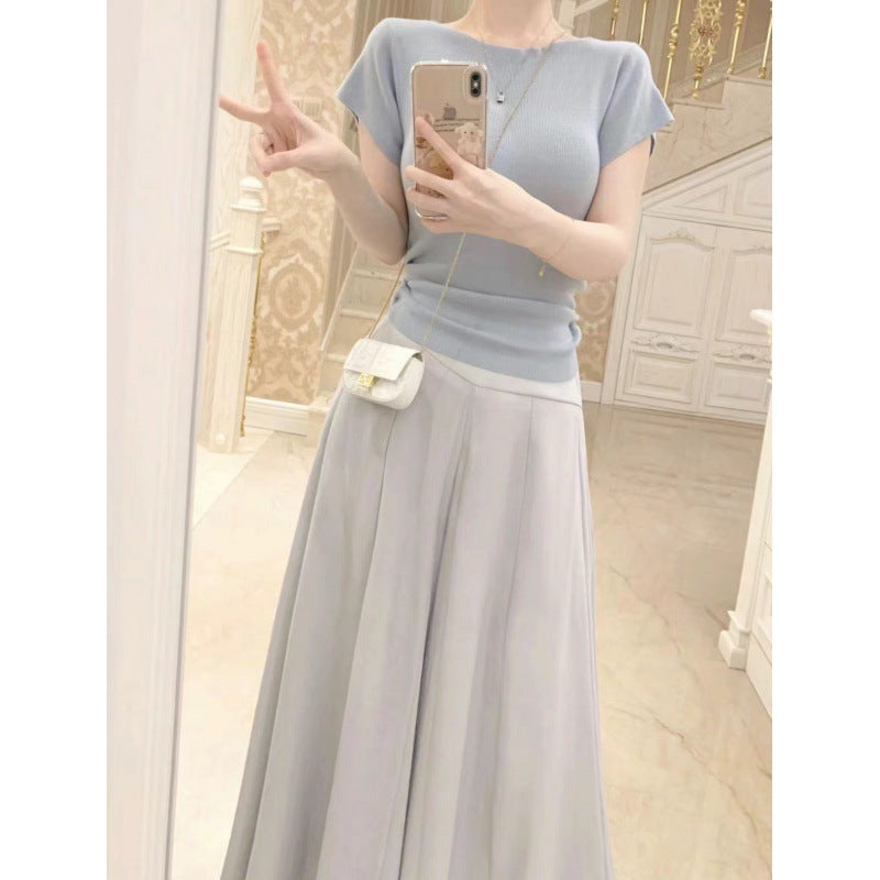 2025 summer new tea wear a complete set of salt light familiar Internet celebrity temperament high-end culottes two-piece set of women