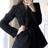 2025 Xiaoxiangfeng blazer women's clothing  spring and autumn new short tweed spring Korean temperament black top