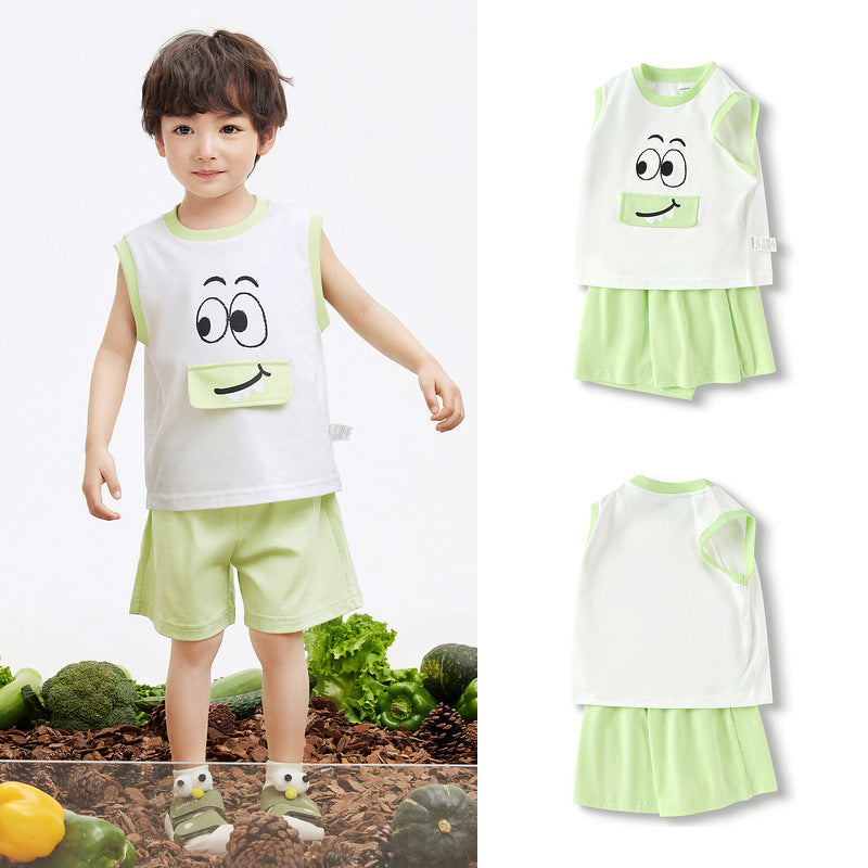Smiley Face Baby Short Sleeve Suit Boys' Quick-Drying T-shirt Summer Clothes Children's Pants  New Children's Clothing Western Style