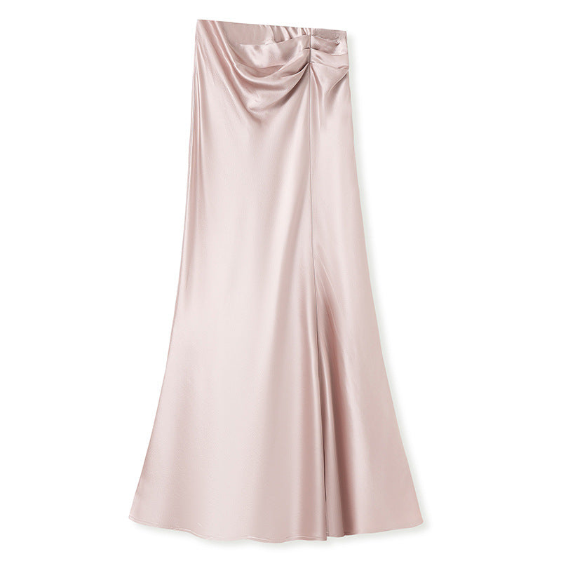 Spring new retro pinch pleated design sense acetic acid fishtail long skirt temperament advanced thin skirt women N1019