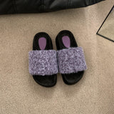 2025  Warm winter~ Mao Mao shoes women's heightened thick soles popular spring and autumn evening breeze soft soles one-word plush cotton slippers outer wear