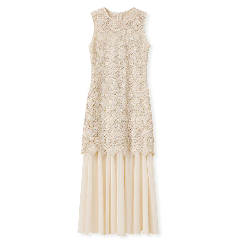 summer fashion rope embroidery splicing dress women's high-end new Chinese style retro temperament design long dress N4025