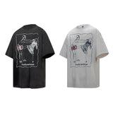 2025 6110 2025n Street 2025 Summer Painting Pattern Design Sense Men's Loose Premium Heavy Short Sleeve T-Shirt