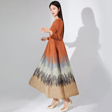 2025 Processing Customized Hot Trade Women's Clothing New Long Sleeve Printed Crew Neck Dress  Folded Long A-shaped Dress