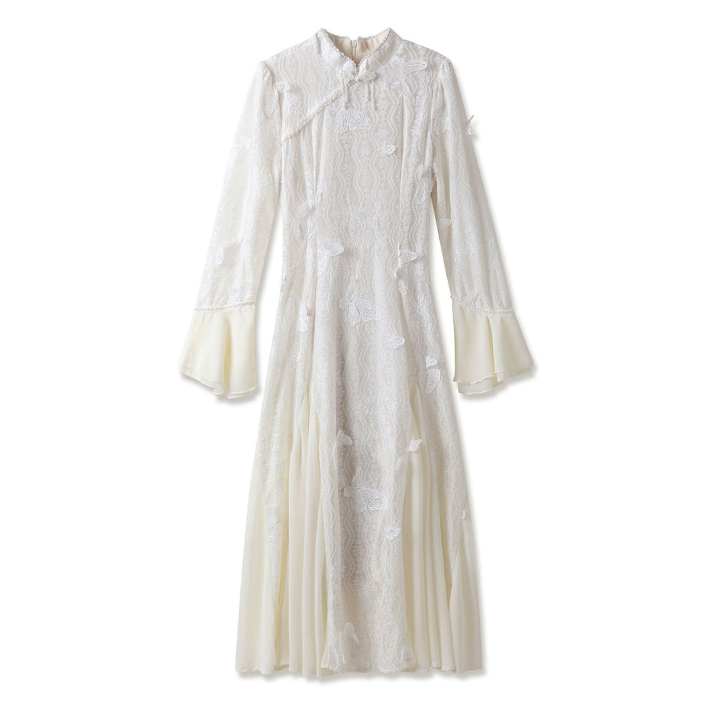 2025 new Chinese cheongsam three-dimensional butterfly decoration heavy industry style embroidery white national style dress LZ596