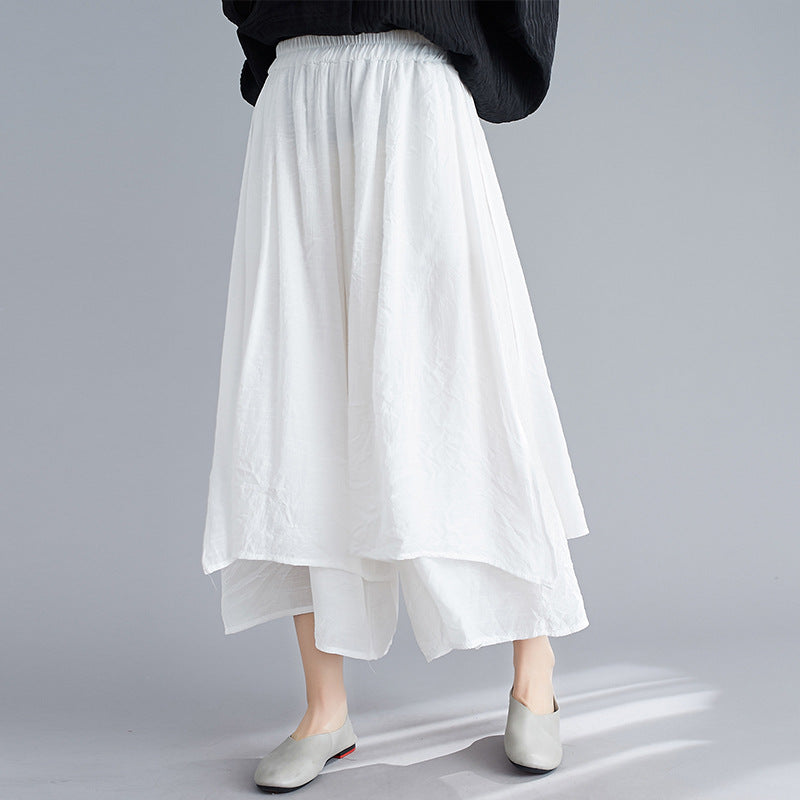 GOOSUDU Summer New Cotton and Linen Wide-Leg Pants Artistic Solid Color Silk Cropped Pants Women's Culottes