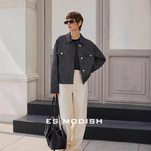 2025 ES MODISH spring new product real shot n simple retro jacket old money style versatile casual denim jacket