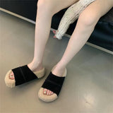 2025  Vintage Birkenstock fluffy slippers women wear popular retro muffin ugly cute thick-bottomed cotton slippers lazy one-word slippers