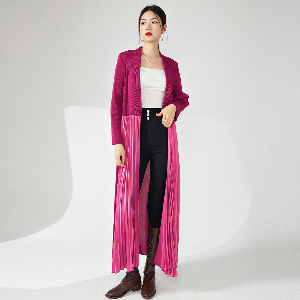2025 trench coat women's high-end fashion design niche splicing pleated New Popular trade long coat coat