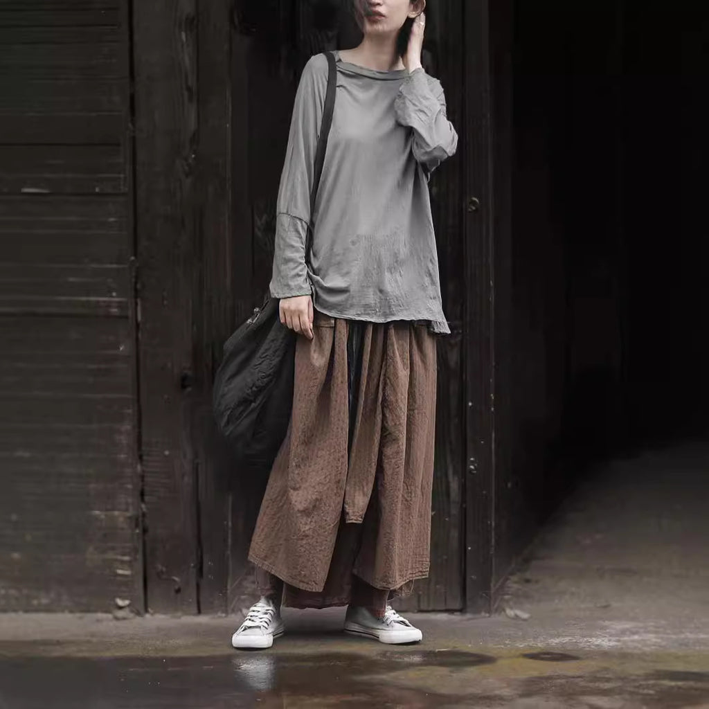 Shan Qian Nianyi, Tencel cotton retro literary and artistic thin skirt, jacquard irregular double-layer piece clip skirt