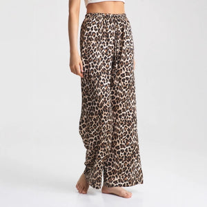 Popular, , New  summer new explosive leopard print casual wide-leg pants elastic waist woven trousers