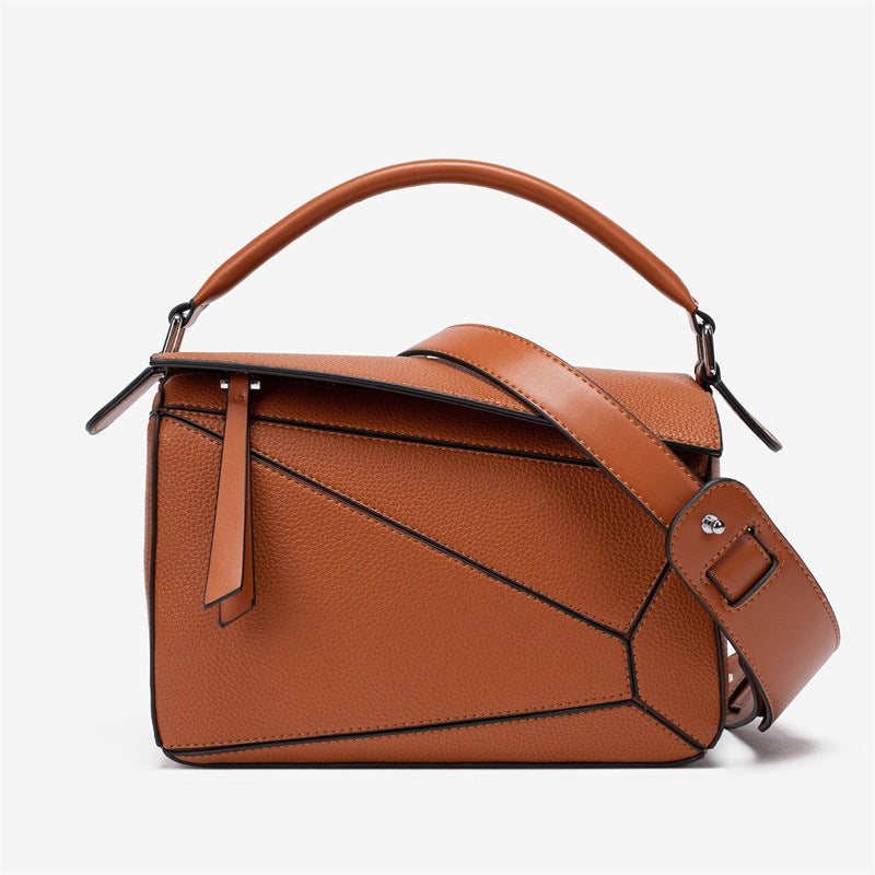 2025 popular new handbag geometric splicing pillow bag lychee pattern messenger bag fashionable and lightweight large-capacity doctor bag