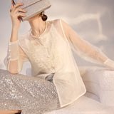 spring new Chinese style temperament suit design sense niche top sequined skirt women M3069