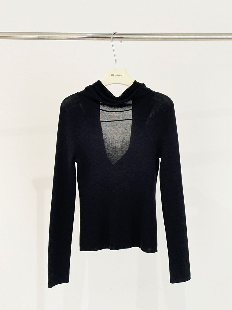 2025 ES MODISH spring new product girls must-have artifact slim and thin pile collar backless Tencel knitted sweater