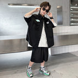 Boys' Summer Shirt Outfit  New Children's Summer Clothing Thin Short Sleeve Medium and Big Children Summer Boyish Look Fashion