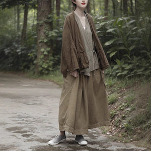 Shan Qian Nianyi, Spring and Autumn Texture Combed Cotton Skin-friendly Simple Cardigan Loose Versatile Buckle-Free Lace-Up Short Jacket