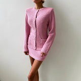 Solid Color Basic Slim Fit Coral Fleece Jacket Temperament Elegant High Waist Skirt Set