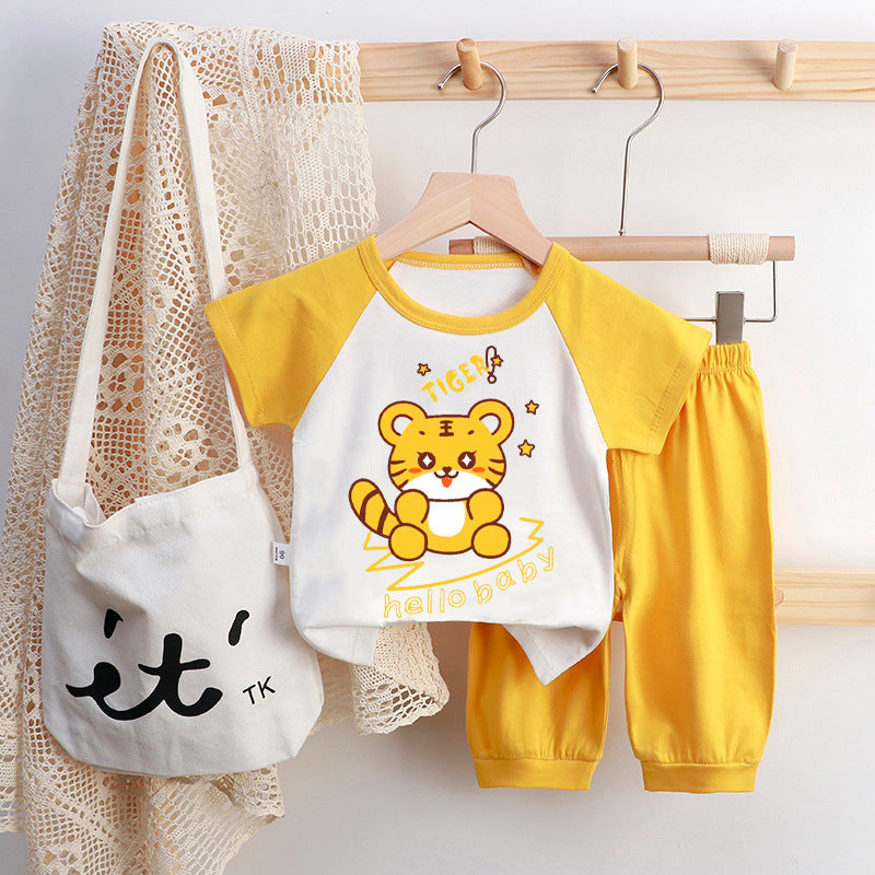 Summer Children's Cotton Short Sleeve Suit Children Half Sleeve Shorts Boys and Girls Children's Clothing Summer Clothes Baby T-shirt 0-7 Years Old