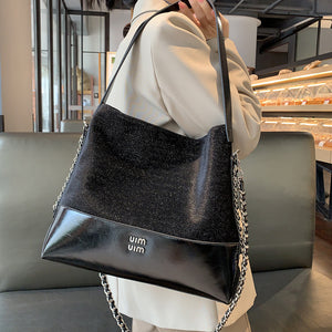 GOOSUDU 2025 New large-capacity versatile tote bag trendy premium bucket bag soft leather chain single shoulder oblique span bag