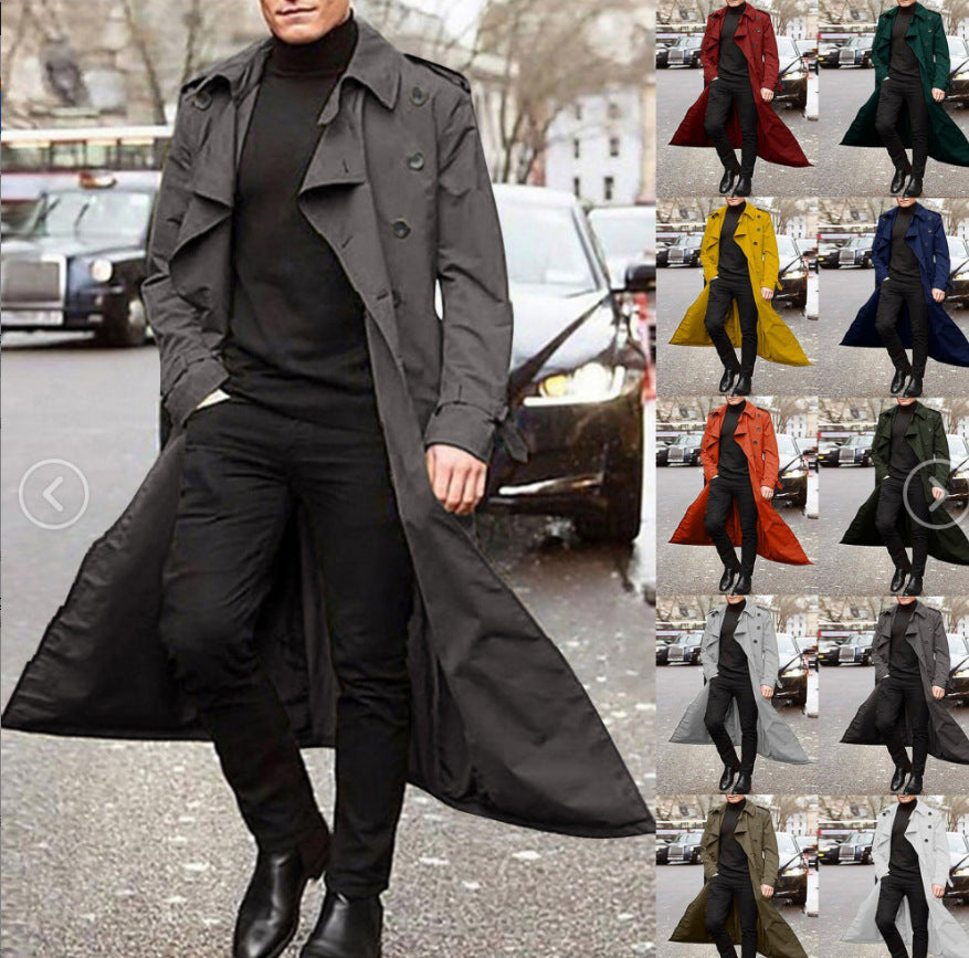 2025 men's medium and long trench coat  men's long trench coat fashion trench coat casual outer men's belt