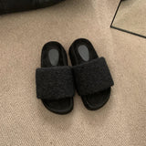 2025  Warm winter~ Mao Mao shoes women's heightened thick soles popular spring and autumn evening breeze soft soles one-word plush cotton slippers outer wear