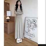 2025 Autumn  slim-fit knitted sweater long-sleeved dress women's clothing popular autumn and winter new small long dress