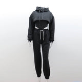 GOOSUDU New waist hooded short sweater leggings three-piece set autumn and winter women's clothing new casual sweatpants set wholesale