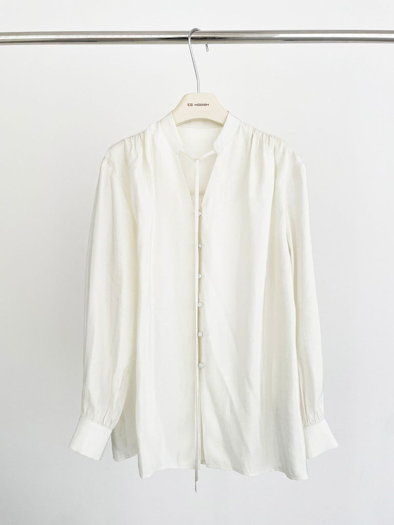 2025 ES MODISH Spring New Product National Style Niche Button Loose Casual Girls Long Sleeve Shirt (with Collar Rope)