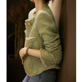 2025 Spring and Autumn Xiaoxiangfeng Jacket  New Autumn Clothing Color-woven Tweed Short Top Women's Green Spring Wholesale