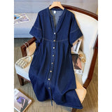 casual denim thin slim dress women's summer dress new fat mm fashion versatile meat cover medium and long dress