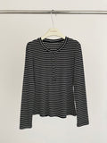 2025 ES MODISH spring new product casual and thin horizontal striped long-sleeved T-shirt button design outer wear pullover knitted sweater