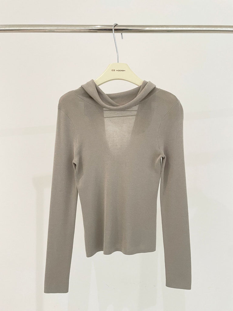 2025 ES MODISH spring new product girls must-have artifact slim and thin pile collar backless Tencel knitted sweater