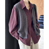 2025 popular autumn new Japanese retro V-neck single buckle Ankola red outer vest cardigan 8132